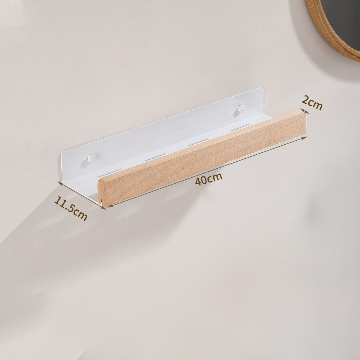 AquaOrganize – Stylish Shower Rack with Wooden Accents, Without Drilling