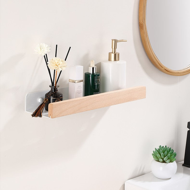 AquaOrganize – Stylish Shower Rack with Wooden Accents, Without Drilling