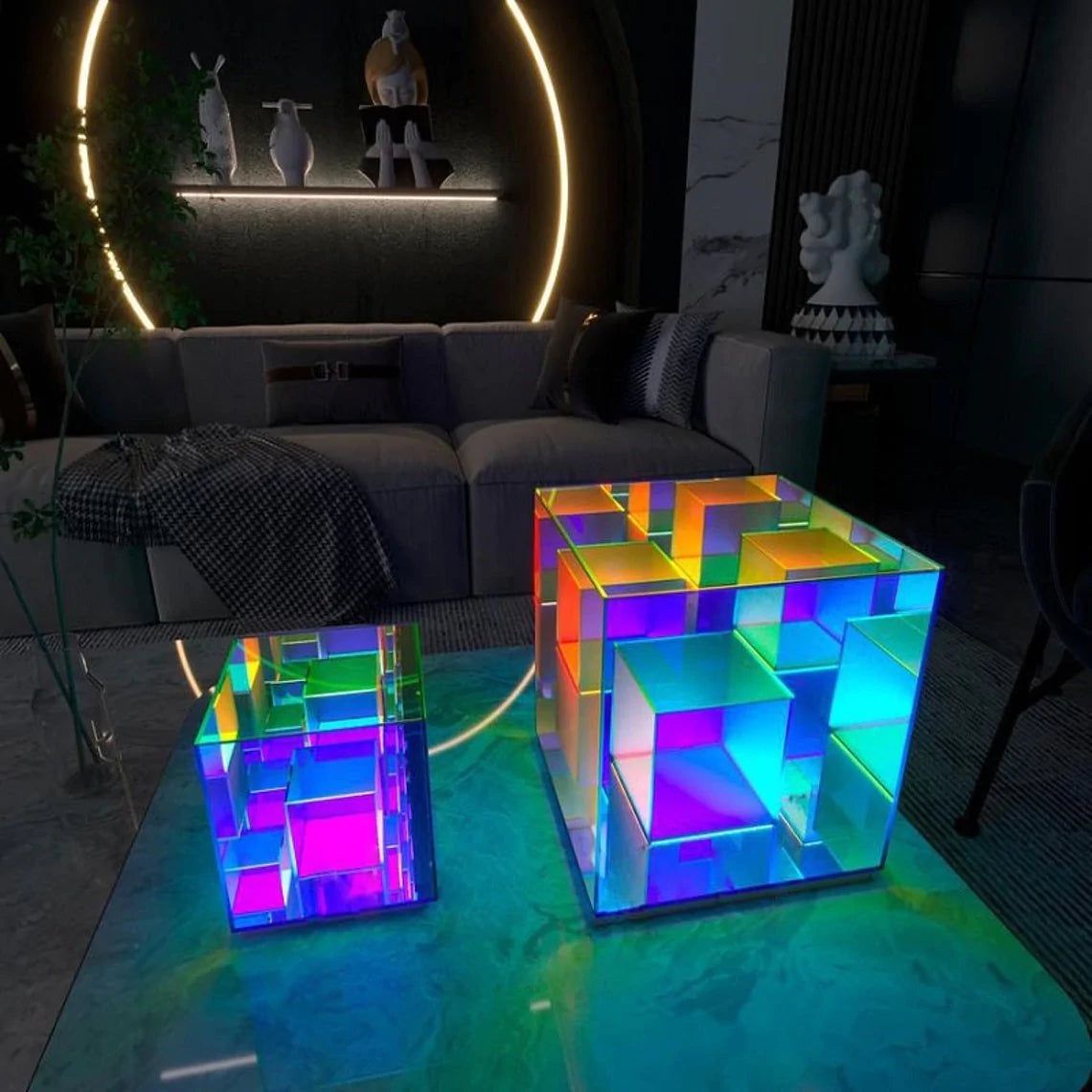 LumiPrism – Design Table Lamp with Playful Light and Luxurious Cube Shape