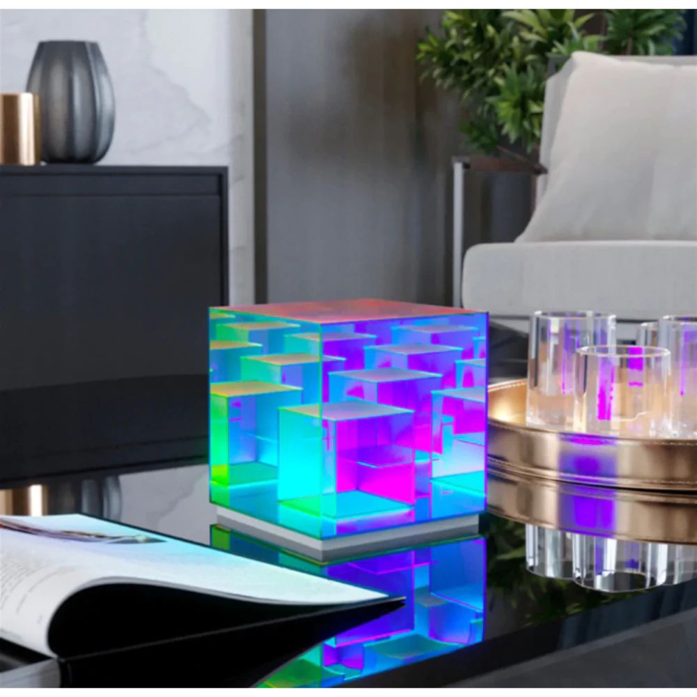 LumiPrism – Design Table Lamp with Playful Light and Luxurious Cube Shape