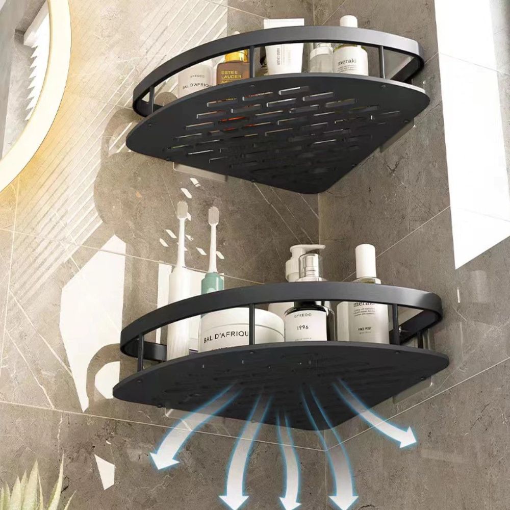 Étagère d’angle en aluminium pour douche à 2 niveaux avec fixation adhésive