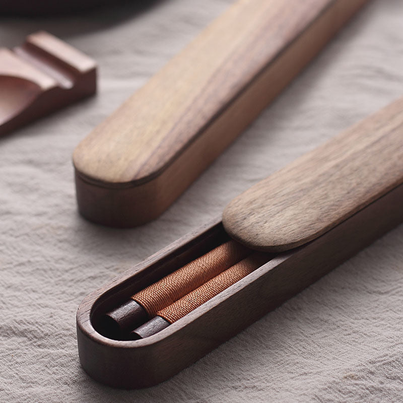 MasuCraft – Black Walnut Wooden Chopsticks with Decorative Wire in Luxury Wooden Gift Box