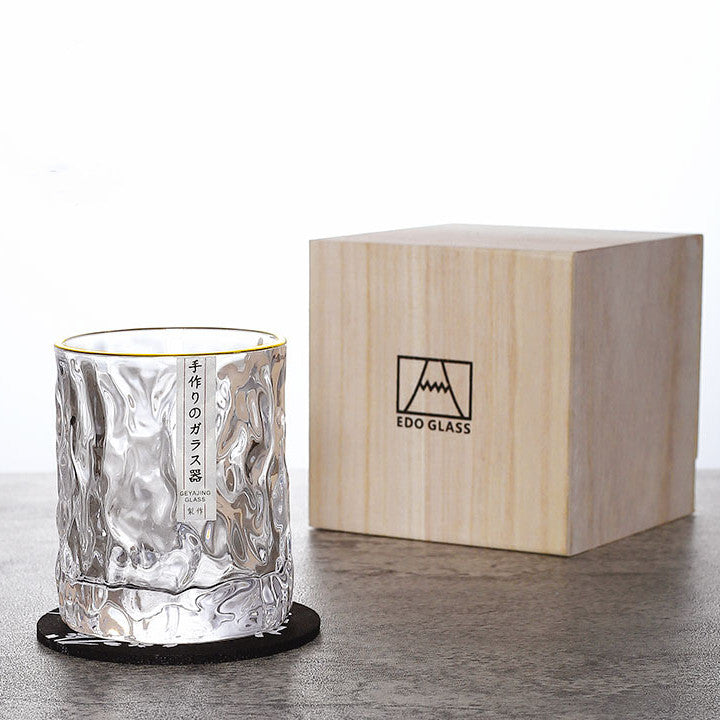 EdoGlacier – Handcrafted Edo Kiriko Whisky Glass in Luxury Wooden Gift Box