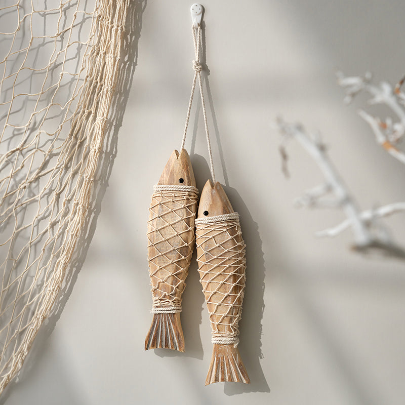 Maritiem Chic – Houten Visbeeldjes met Rustieke Touwdetails