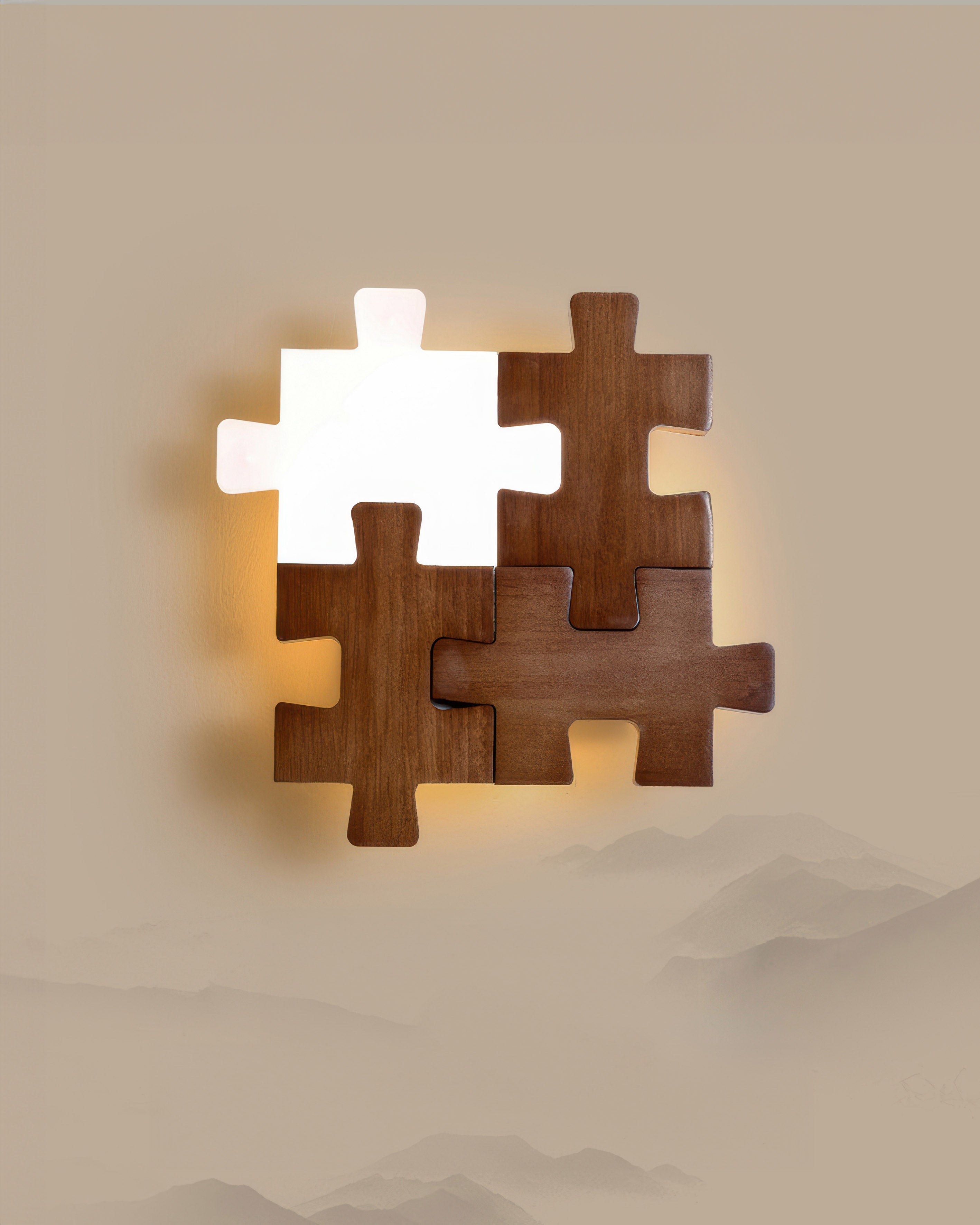 PuzzleGlow – Luxury LED Wall Lamp with a Playful Wooden Design for a Modern Interior
