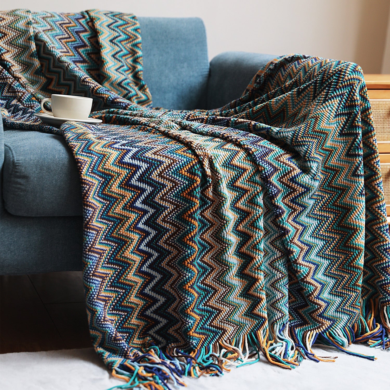 BohoWeave Luxe Chevron Plaid – Warmth & Style for a Cozy Interior
