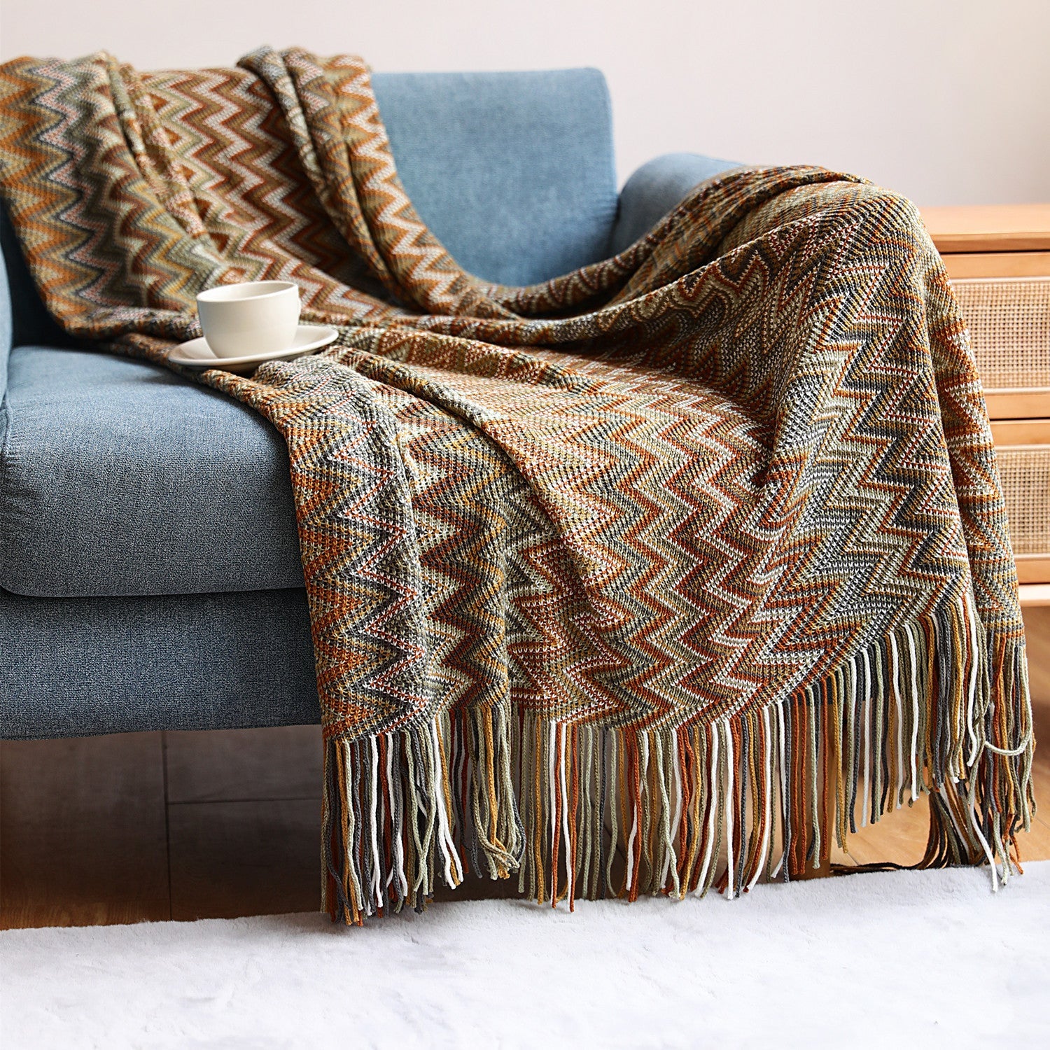 BohoWeave Luxe Chevron Plaid – Warmth & Style for a Cozy Interior