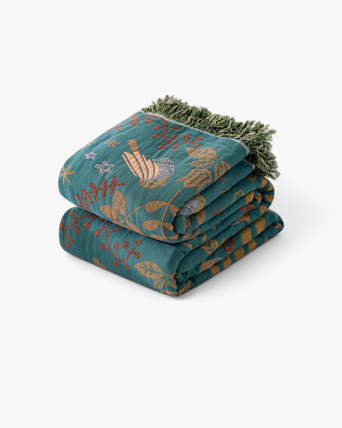 Serenelle – Elegant Cotton Throw with Flying Birds and Floral Details