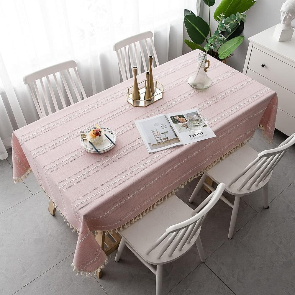 Nappe Rustique en Coton-Lin avec Motif Brodé Rayé pour Table à Manger