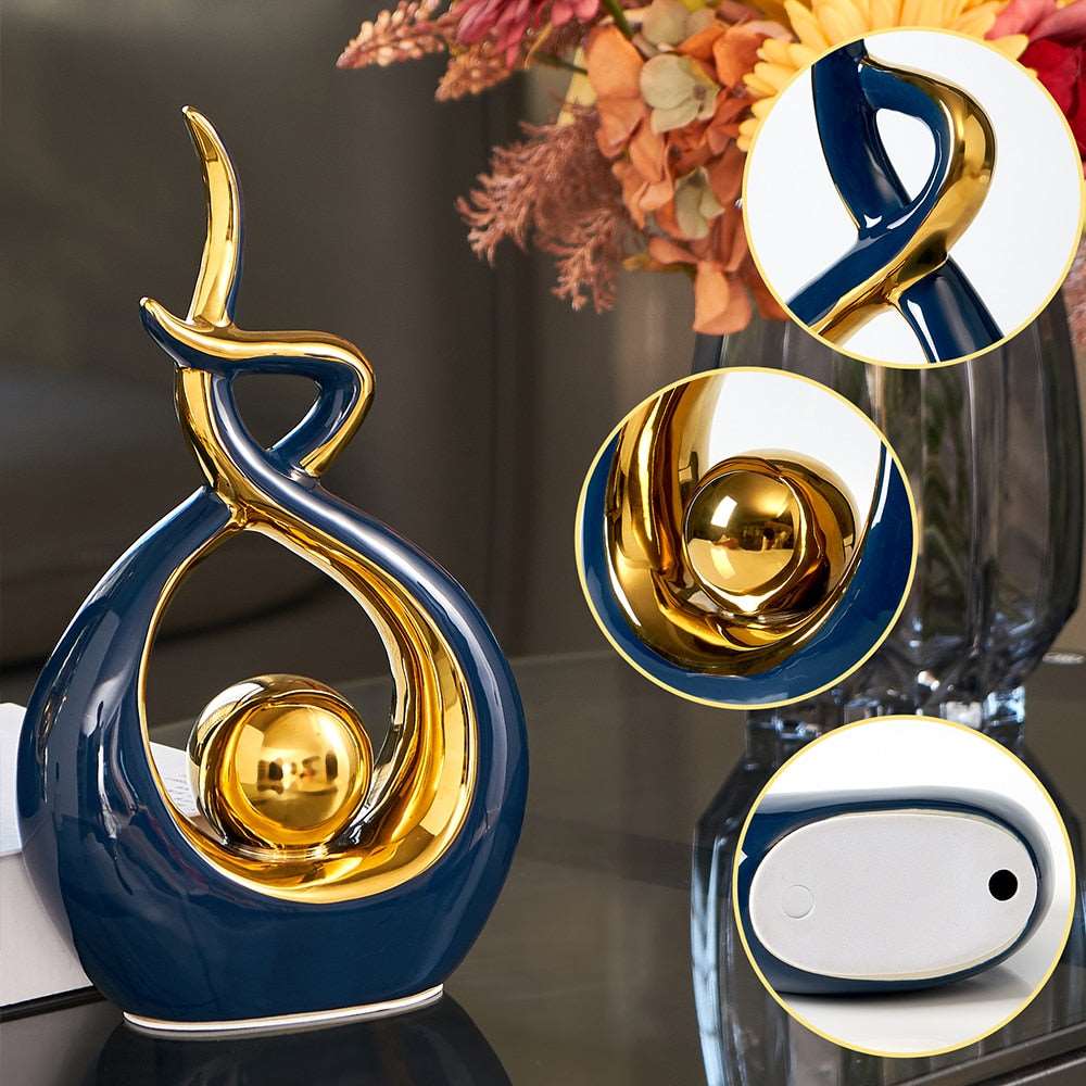 LuxeForm – Abstract Ceramic Sculpture with Gold Accents for Timeless Elegance