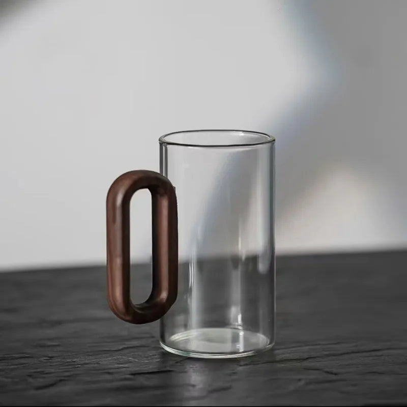 TimberCharm – Rustic Glass Mug with Wooden Handle for Stylish Drinking Moments