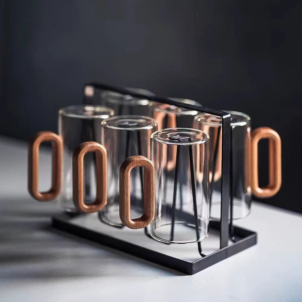 TimberCharm – Rustic Glass Mug with Wooden Handle for Stylish Drinking Moments