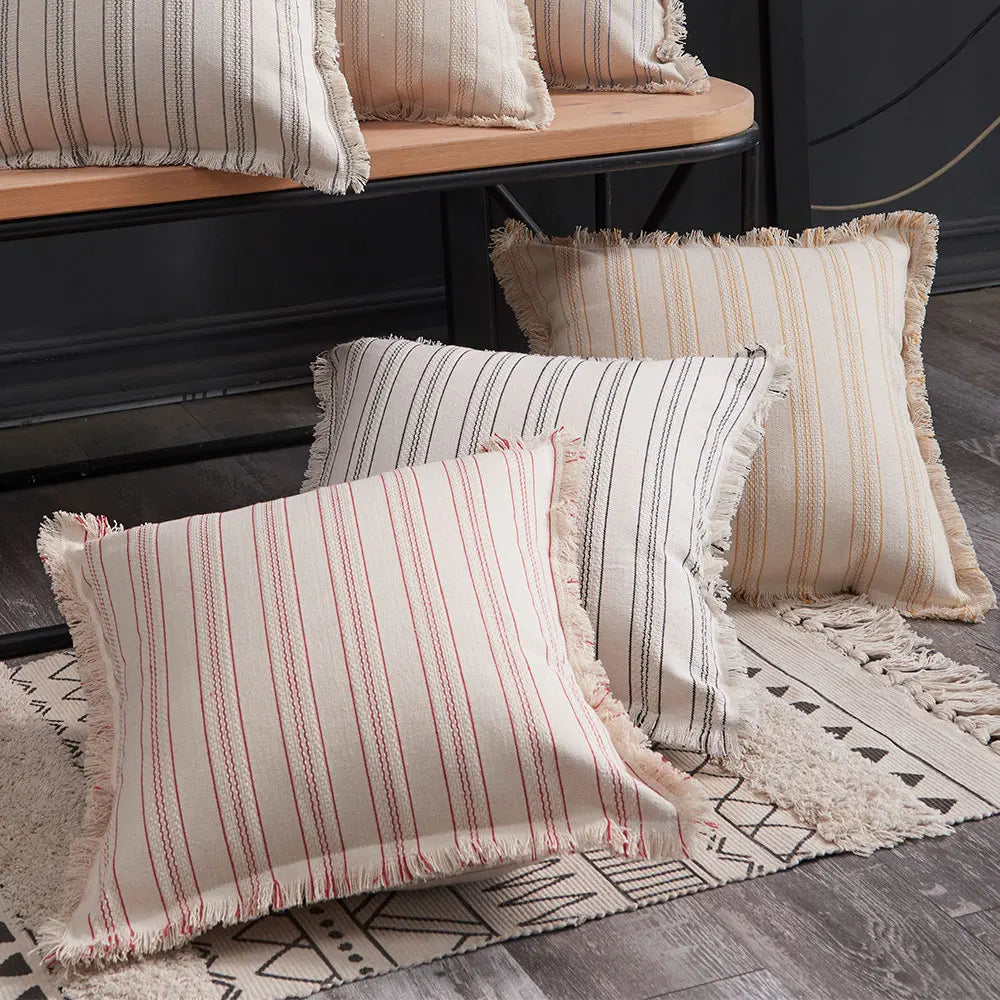 ScandiLuxe – Elegant Jacquard Cushion Cover with Fine Fringe Details