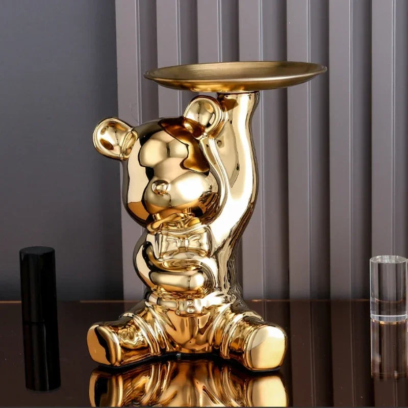 ShineBear – Luxury Decorative Sculpture Holder with Glossy Ceramic Finish