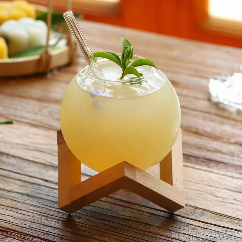 Lunara Sphere Glass – Elegant Design with Wooden Base for a Modern Table Style