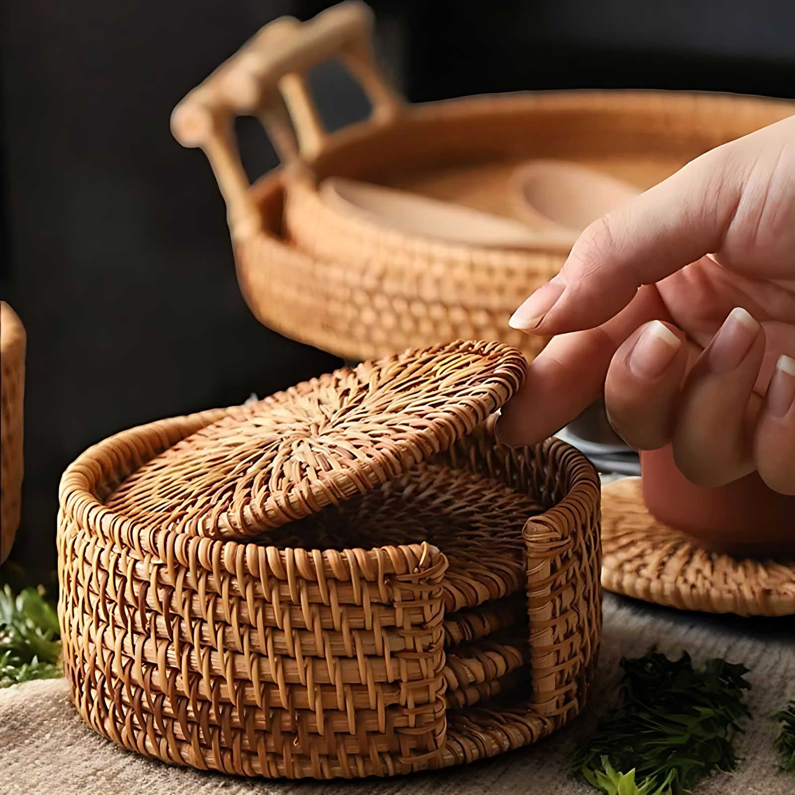 BambooNest Luxe Coasters – Natural Style for a Refined Table Setting