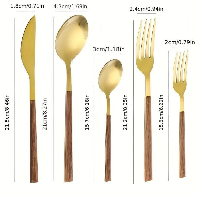 OakElegance – Luxury Cutlery Set with Wood-Inspired Handles for a Stylish Table Experience