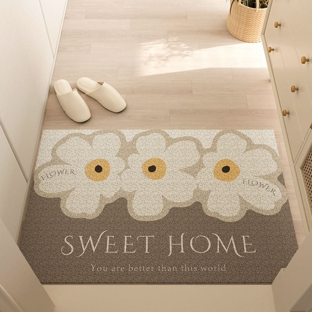 Paillasson antidérapant en PVC lavable avec motif floral pour entrée et hall