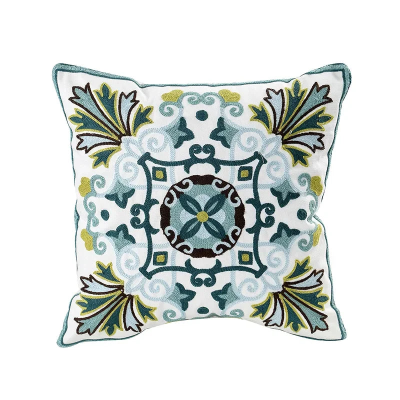 BloomLinen – Embroidered Cushion Cover of Cotton Canvas with Rustic Floral Splendor