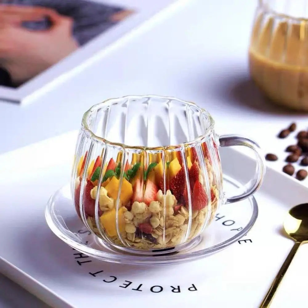 LumiRuffle Luxe Glass Mug Set – Handmade Design for a Stylish Coffee Moment