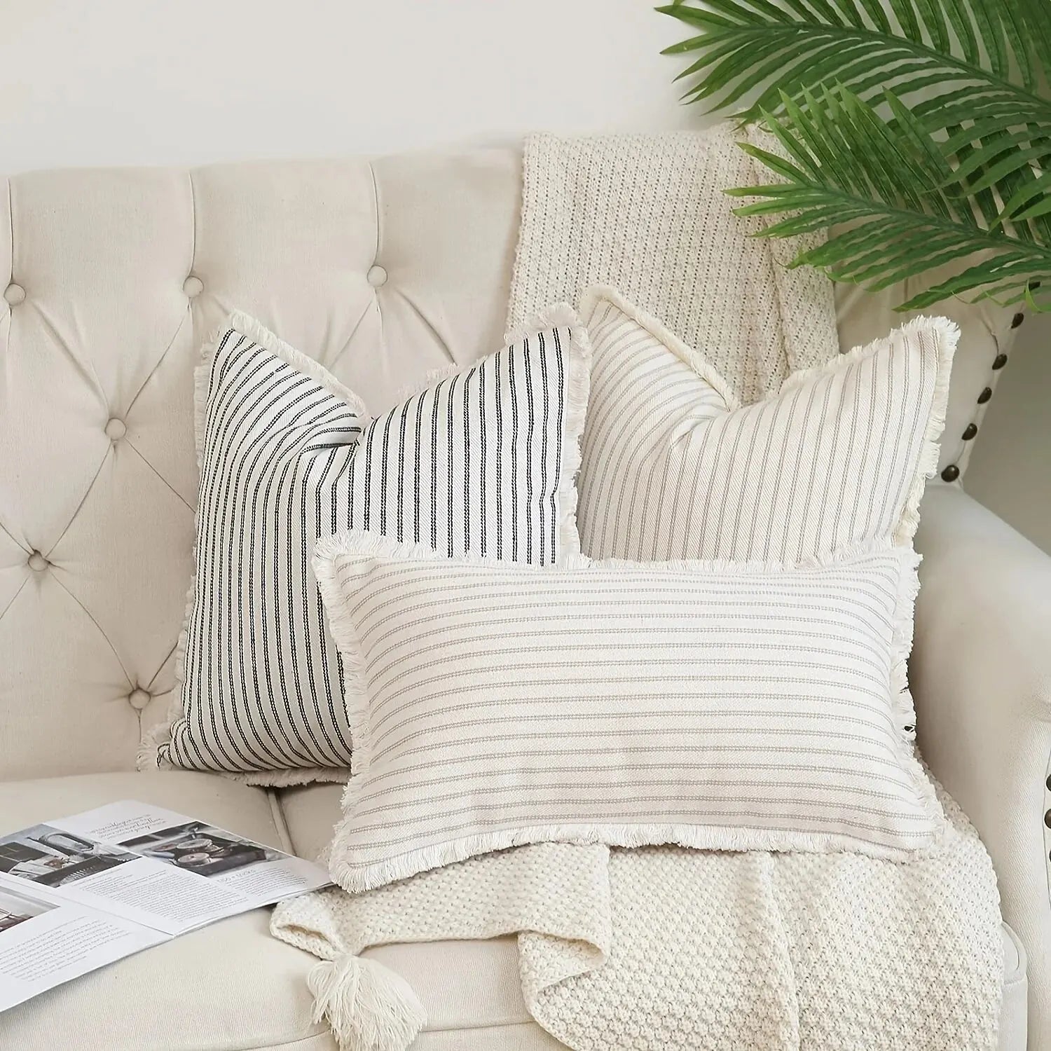 NordicLuxe – Jacquard Cushion Covers with Elegant White Frill
