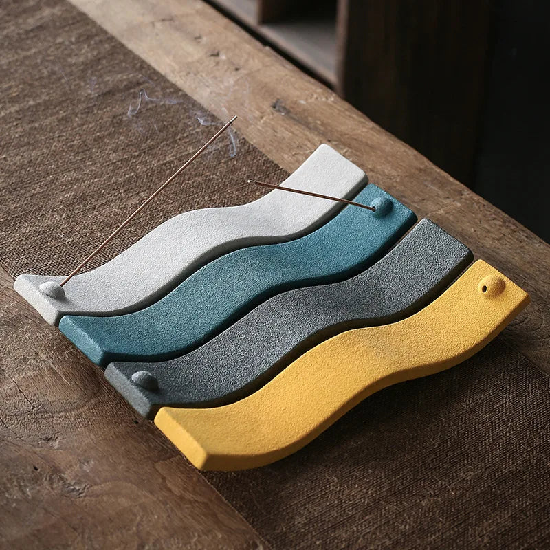 ZenWave – Elegant Ceramic Incense Holder with Soothing Wave Design