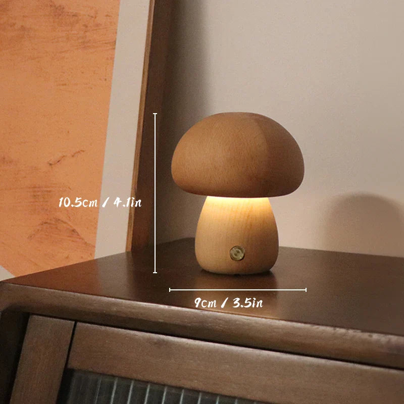 MushroomGlow – Wooden Table Lamp with Natural and Modern Design