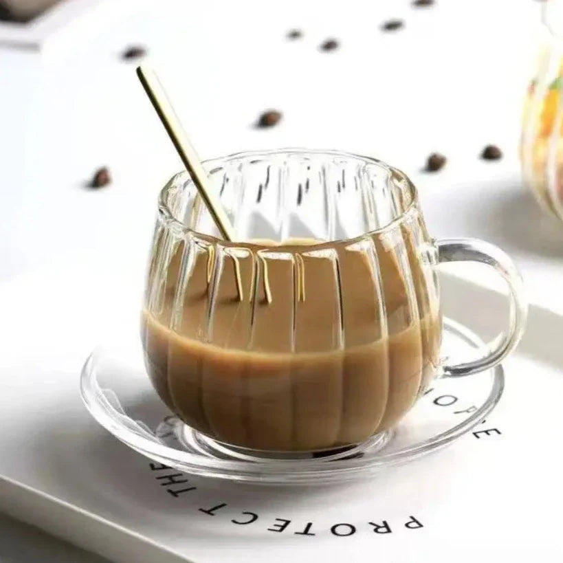 LumiRuffle Luxe Glass Mug Set – Handmade Design for a Stylish Coffee Moment