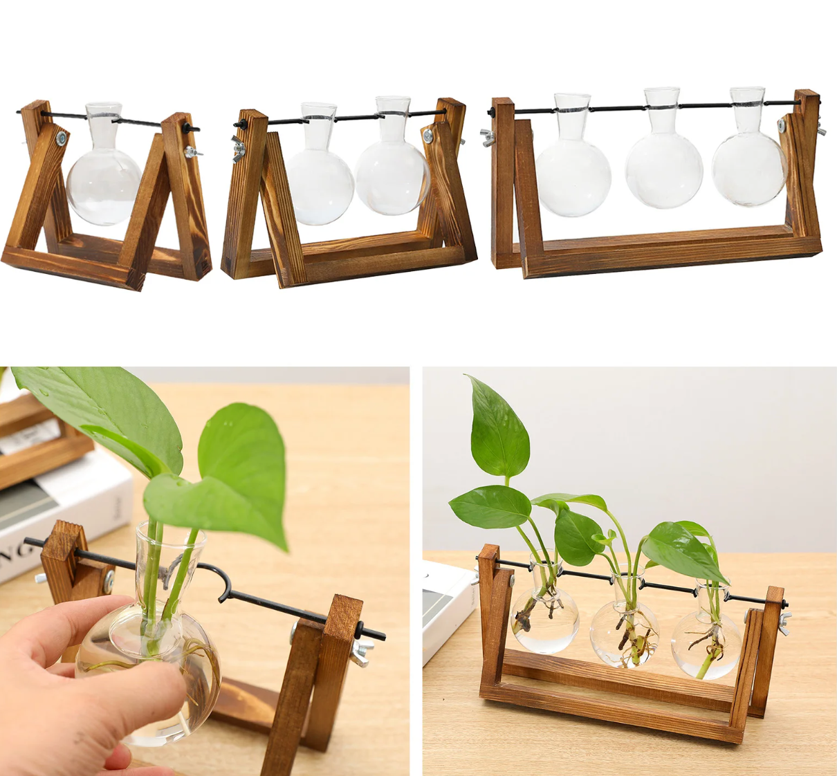 GreenHaven – Vintage Wooden Plant Propagation Stand for Stylish Flower Arrangements