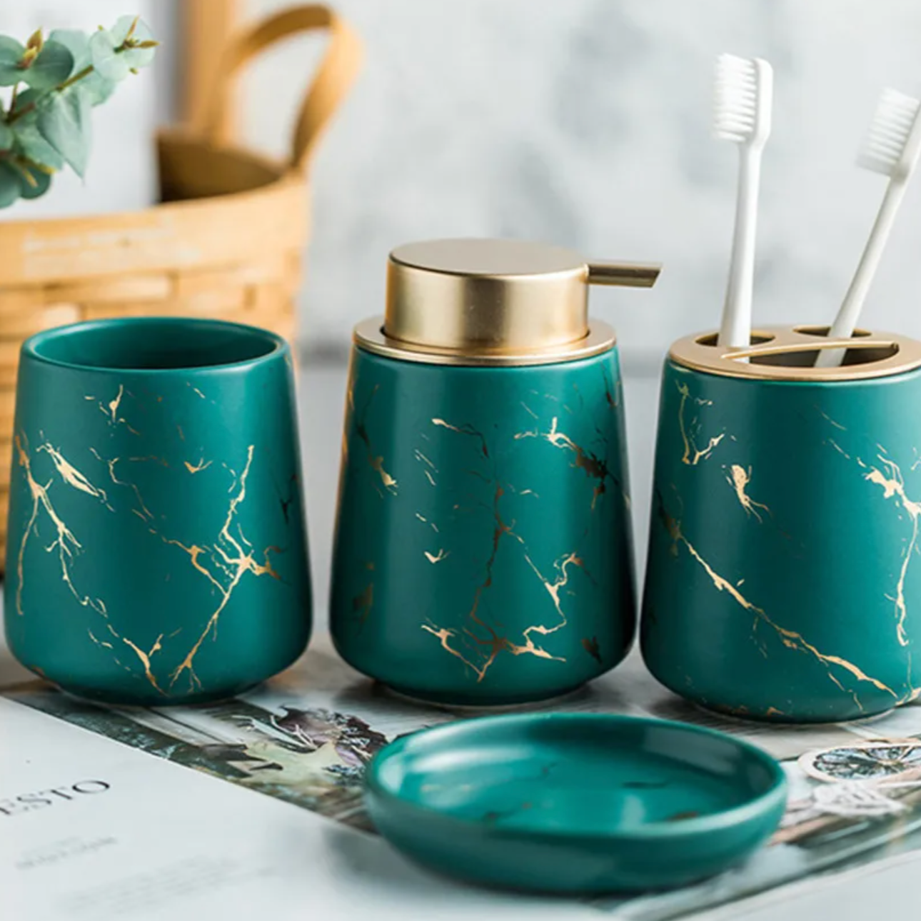 Nordic Essence – Luxury Marble Bathroom Set with Minimalist Elegances