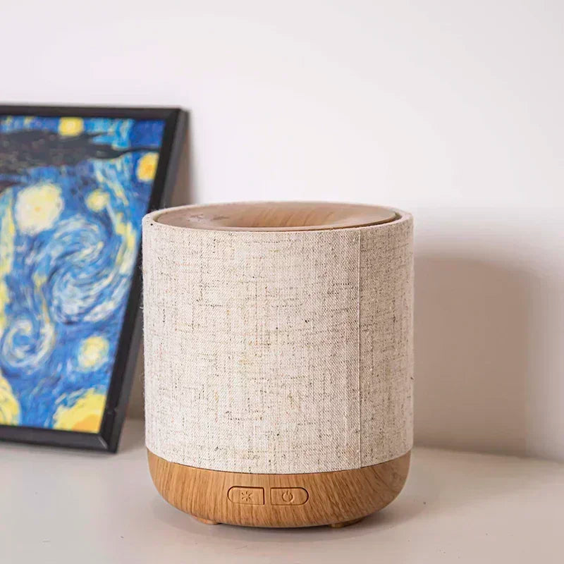 ZenMist – Stijlvolle Stoffen Aromatherapie Diffuser met Verlichting en Luchtbevochtiging