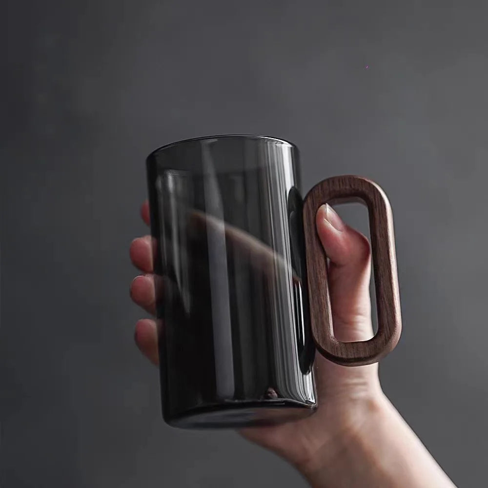 TimberCharm – Rustic Glass Mug with Wooden Handle for Stylish Drinking Moments