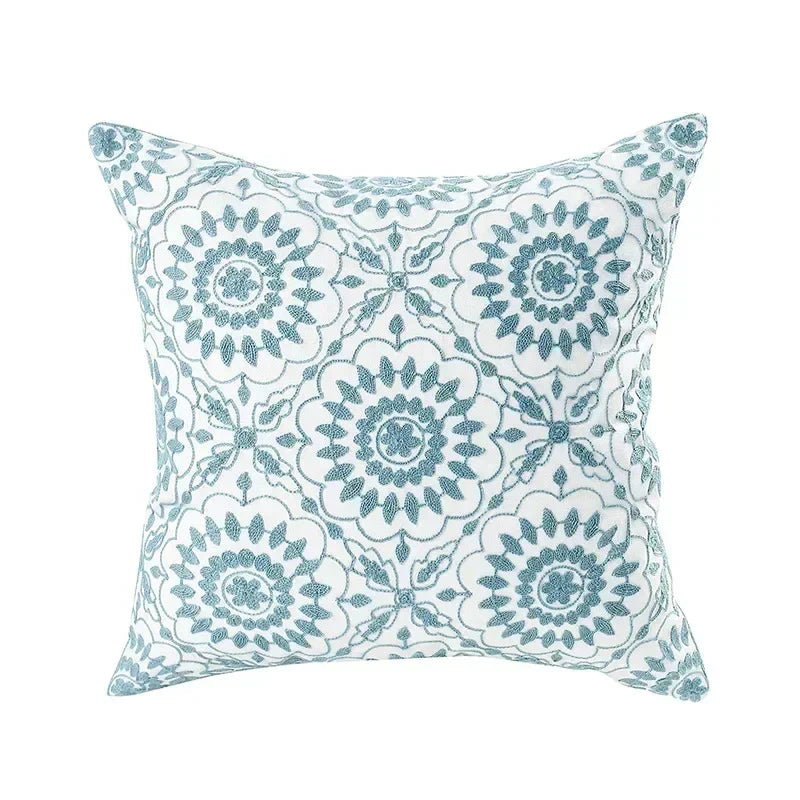 BloomLinen – Embroidered Cushion Cover of Cotton Canvas with Rustic Floral Splendor