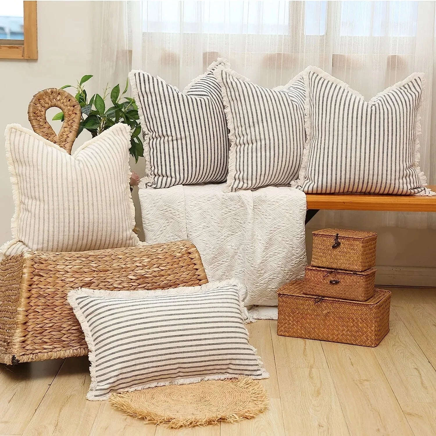 NordicLuxe – Jacquard Cushion Covers with Elegant White Frill
