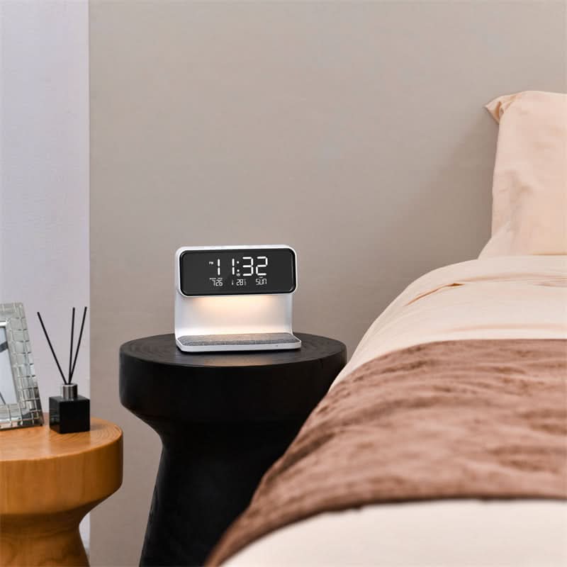 Veilleuse avec Réveil LCD et Chargeur Sans Fil 3-en-1 à Commande Tactile