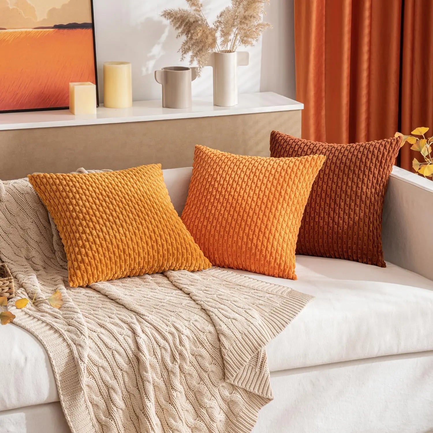 Soft Corduroy Decorative Pillow with Raised Texture for Sofa and Bed