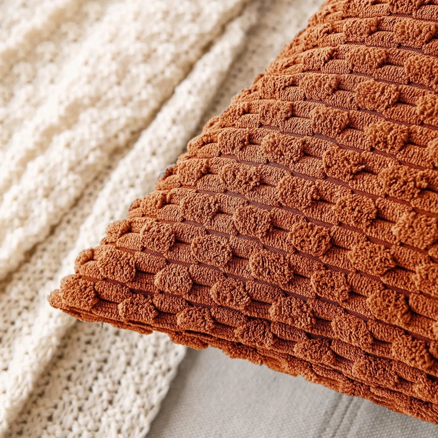 Soft Corduroy Decorative Pillow with Raised Texture for Sofa and Bed