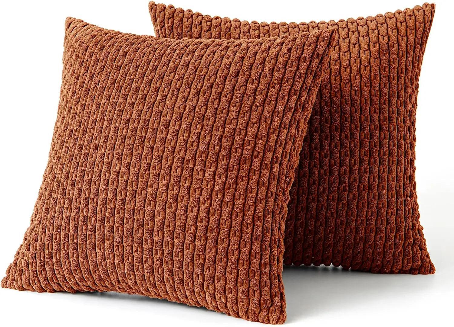 Soft Corduroy Decorative Pillow with Raised Texture for Sofa and Bed