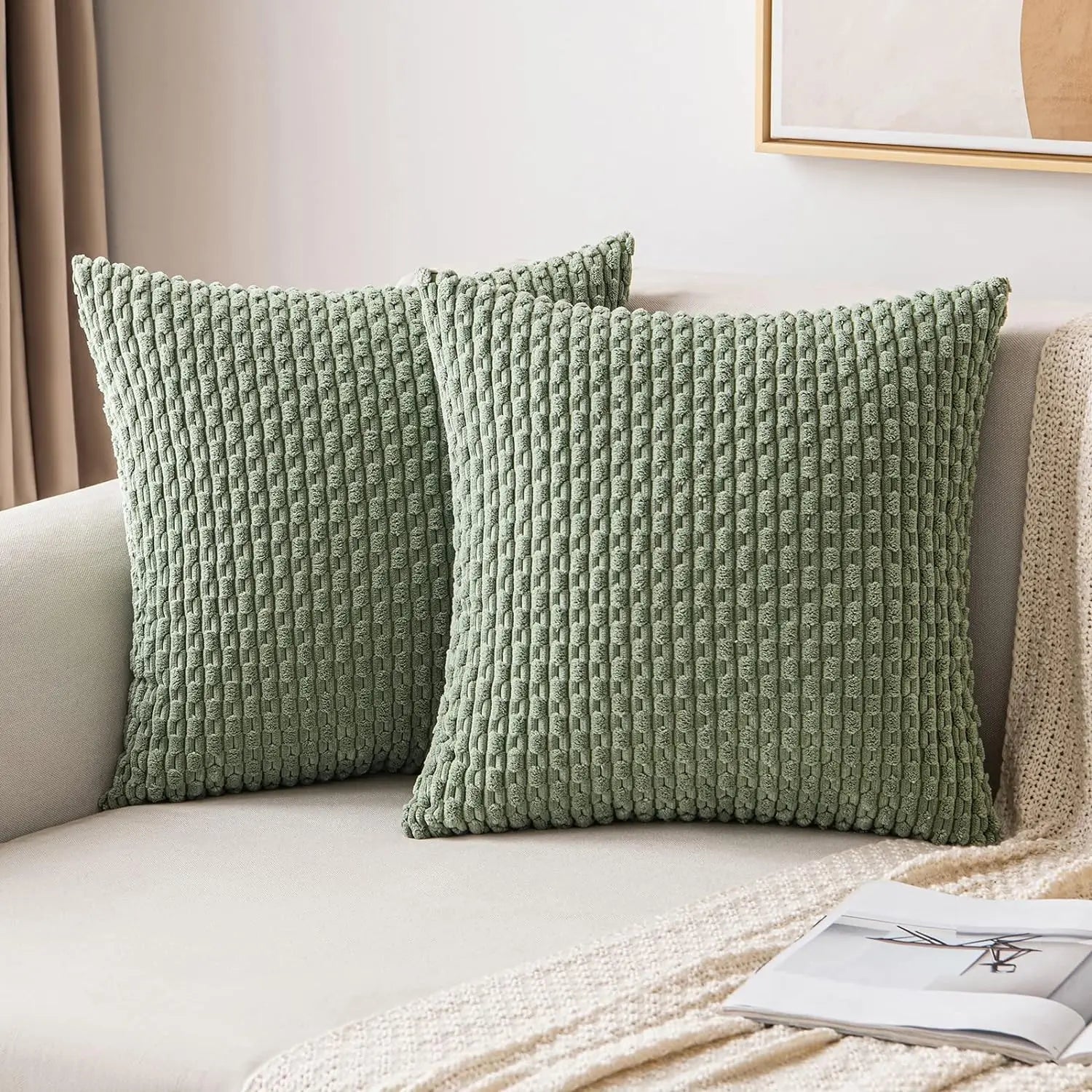 Soft Corduroy Decorative Pillow with Raised Texture for Sofa and Bed