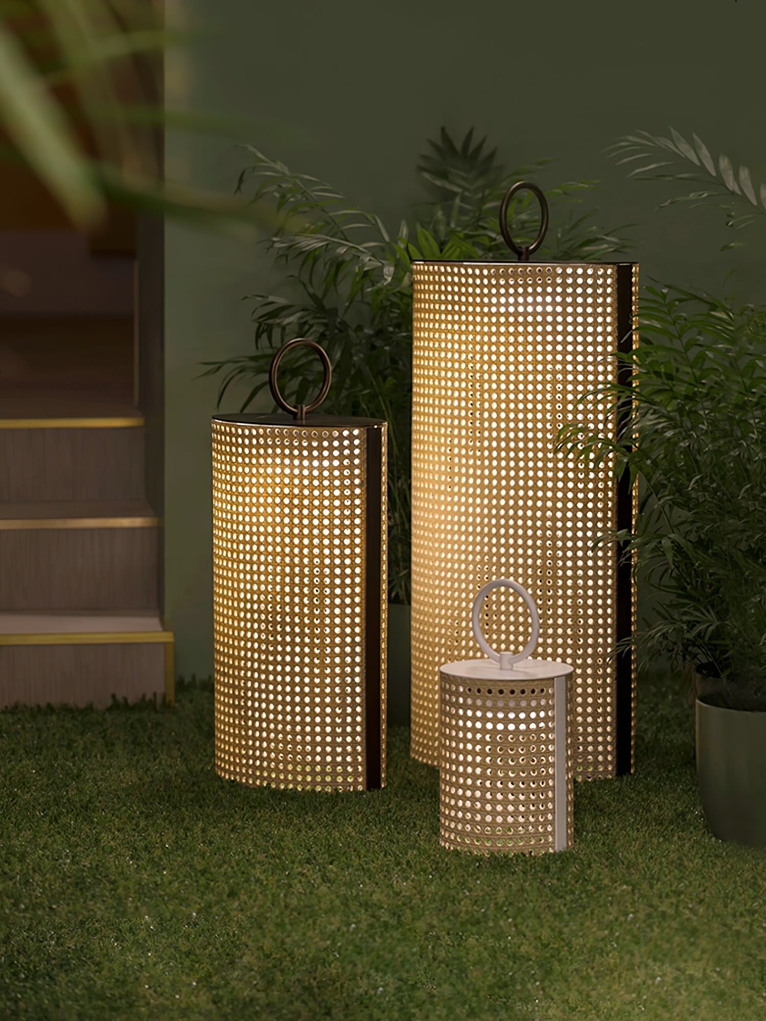 Lanterne Solaire d'Extérieur avec Télécommande et Revêtement en Rotin pour Jardin et Terrasse