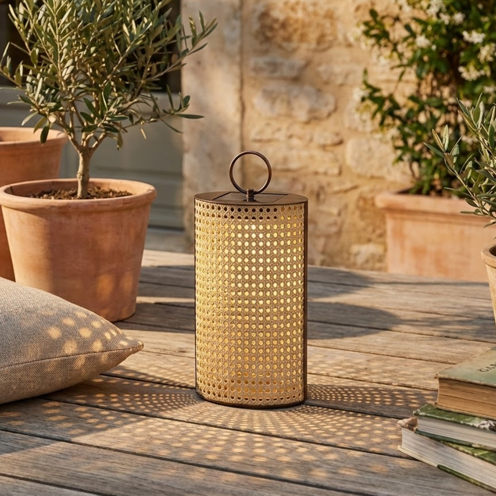 Lanterne Solaire d'Extérieur avec Télécommande et Revêtement en Rotin pour Jardin et Terrasse