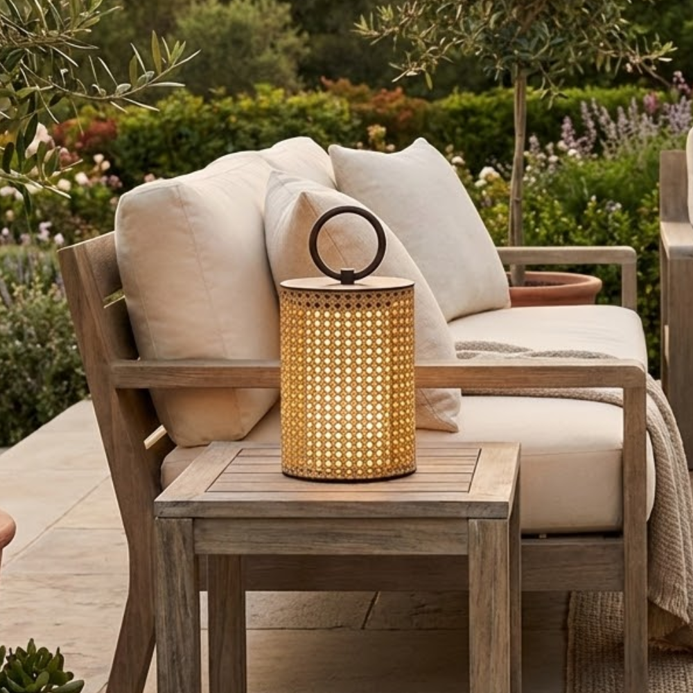 Lanterne Solaire d'Extérieur avec Télécommande et Revêtement en Rotin pour Jardin et Terrasse