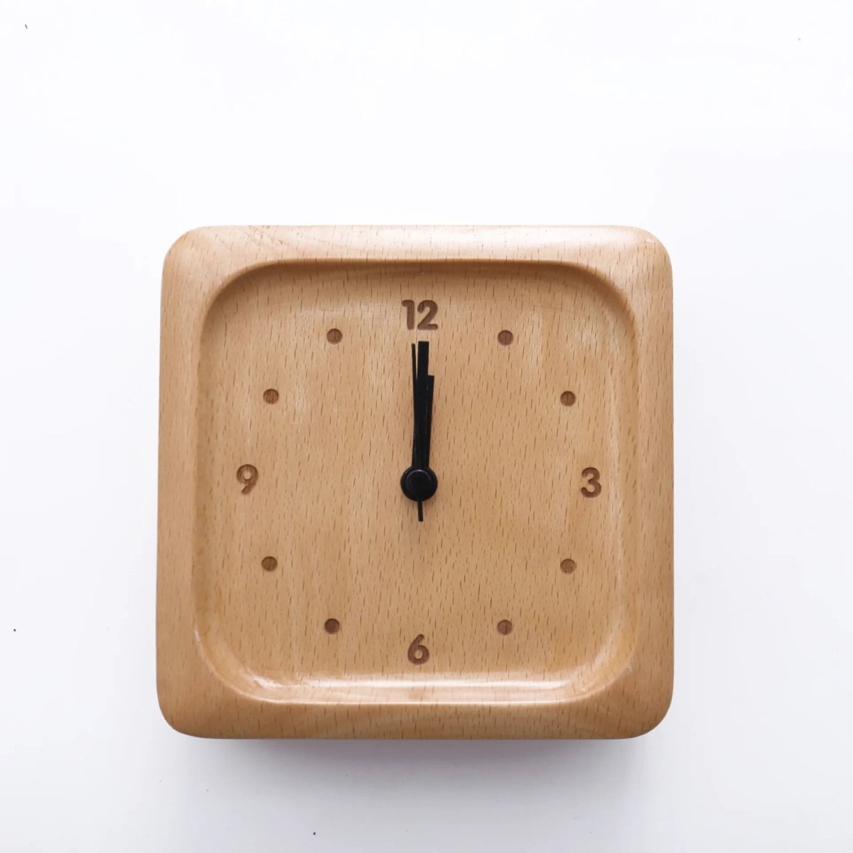 Alarm Clock Made of Solid Beech Wood with Analog Movement and Silent Mechanism