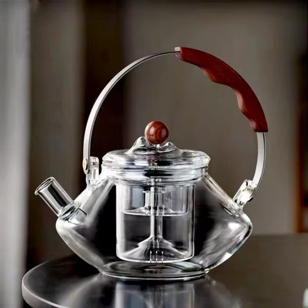 LumiBrew Elegant Glass Teapot – with Wooden Accent and Timeless Design for Stylish Tea Moments