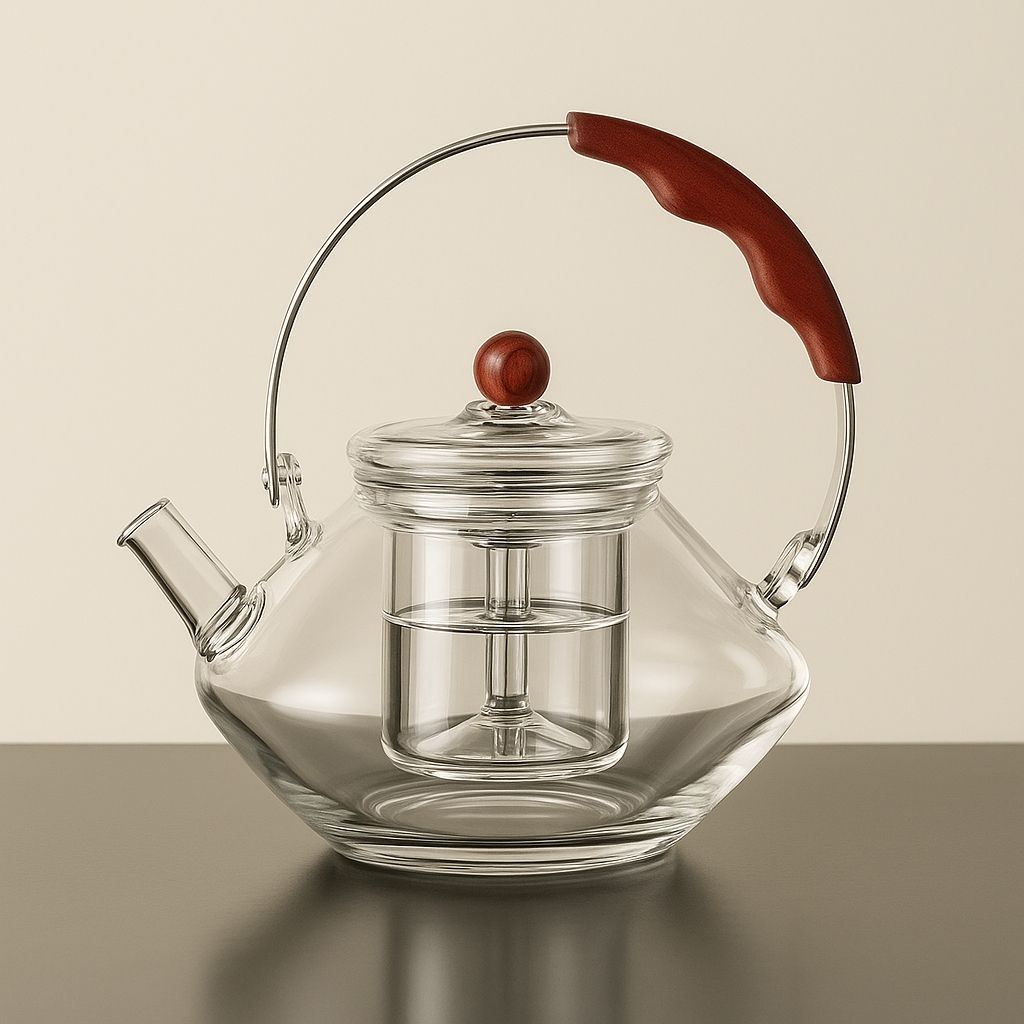 LumiBrew Elegant Glass Teapot – with Wooden Accent and Timeless Design for Stylish Tea Moments