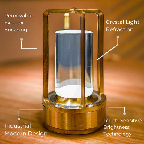 LumiGlow – Crystal Table Lamp with Wireless Functionality