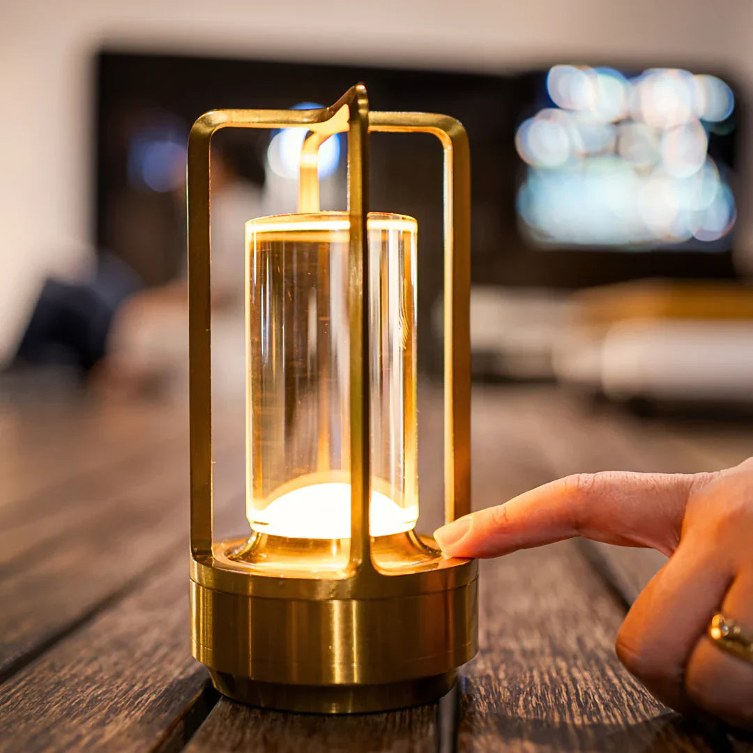 LumiGlow – Crystal Table Lamp with Wireless Functionality