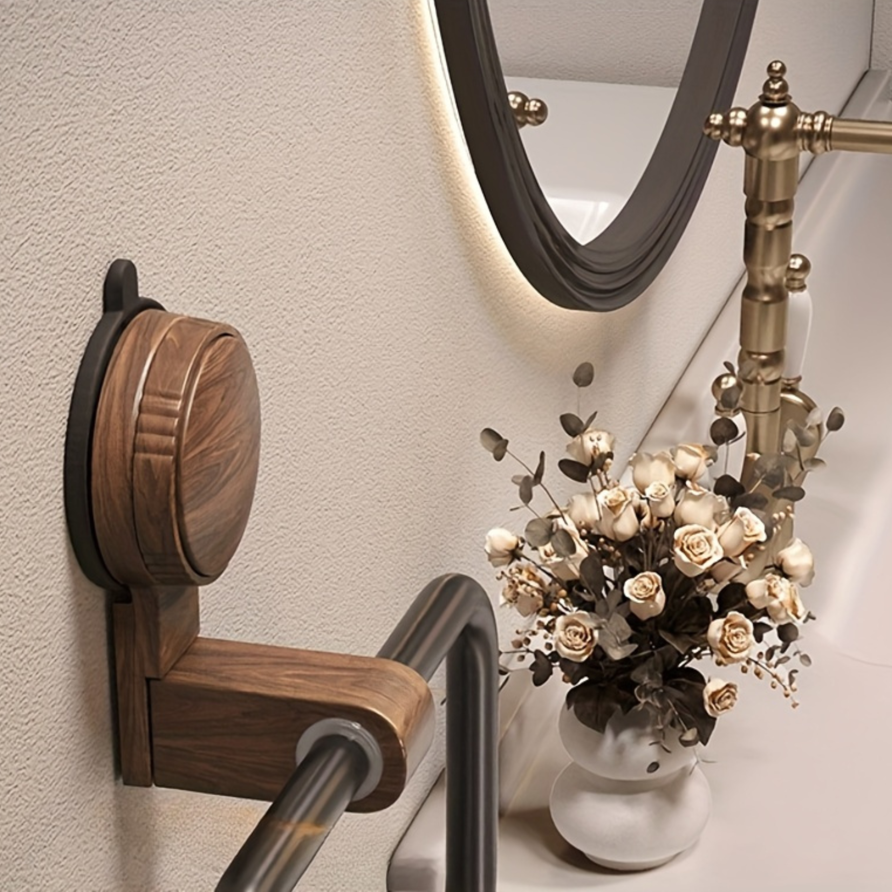 WaldenLuxe Elegant Towel Holder – Stylish Design with Walnut Accents