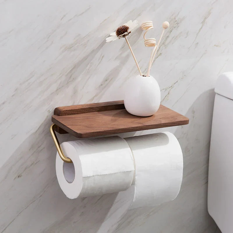 Lumea Walnut Luxe Roll Holder – Stylish Wall Holder with Warm Wooden Design for a Refined Bathroom
