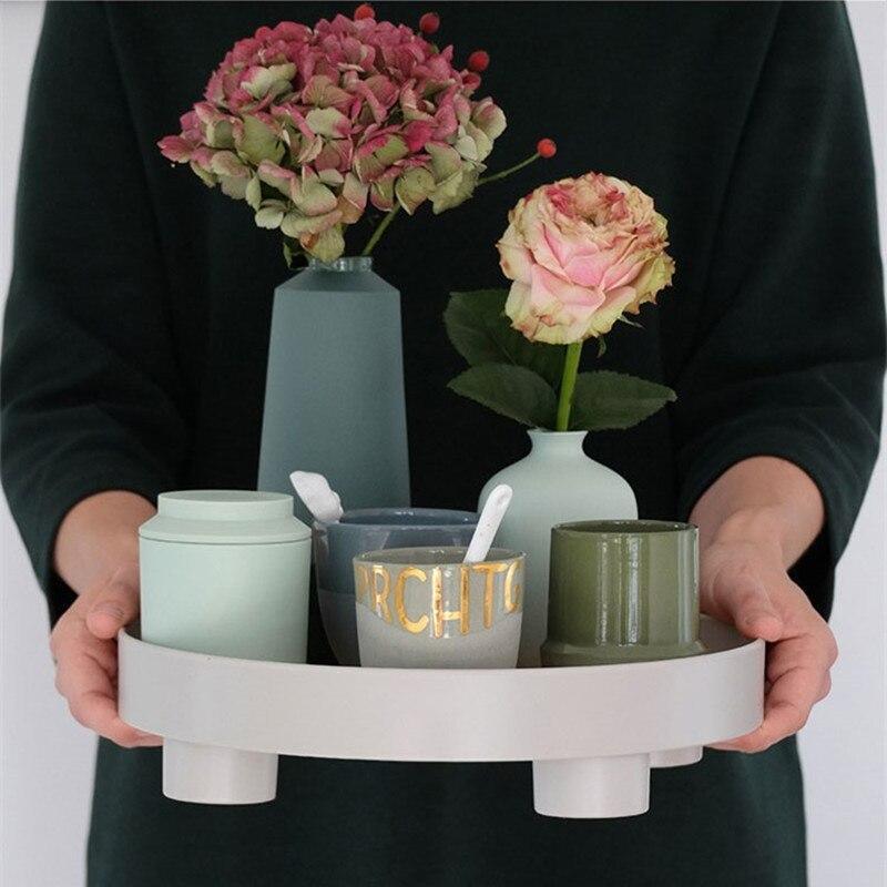 Plateau Rond en Bois avec Incrustation de Chêne et Bord Noir Relevé pour Table Basse